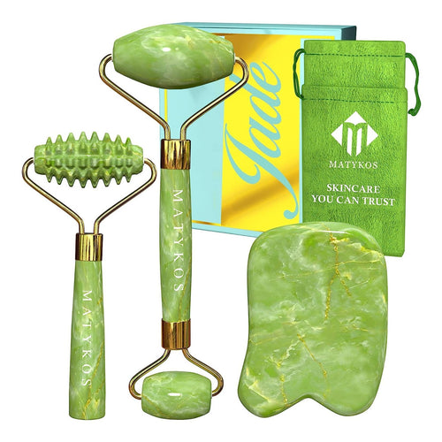 3-Piece Jade Roller & Gua Sha Anti-Aging Facial Massage Set