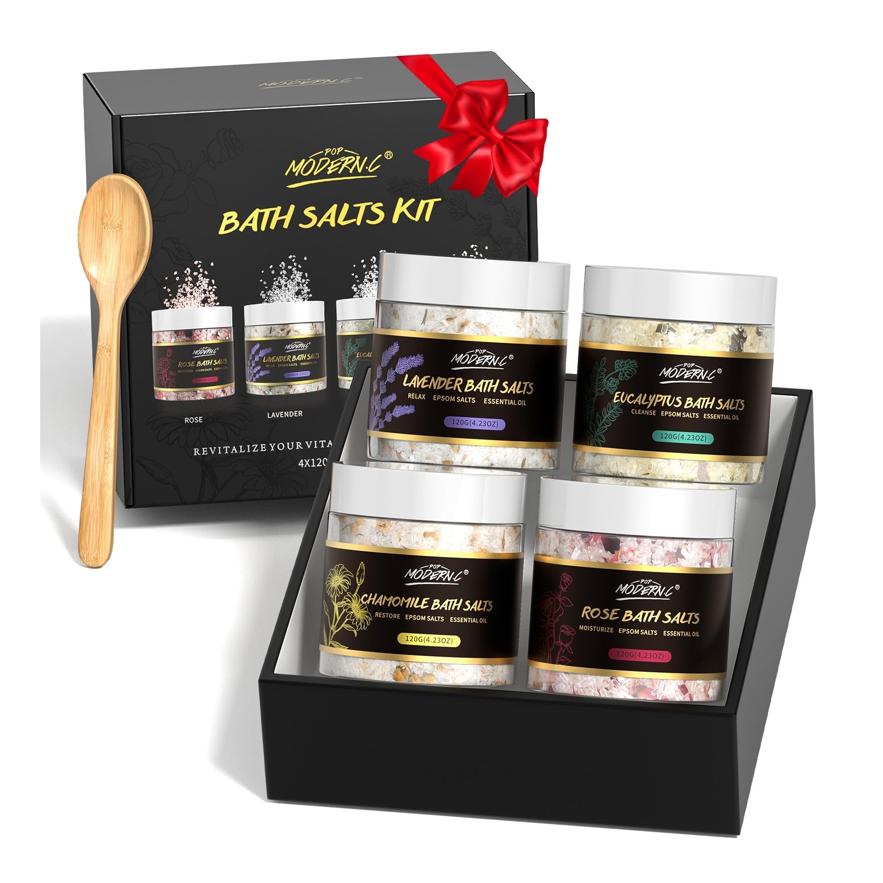 Luxury Epsom Bath Salt Gift Set — 4 Scents: Lavender, Rose, Eucalyptus & Chamomile