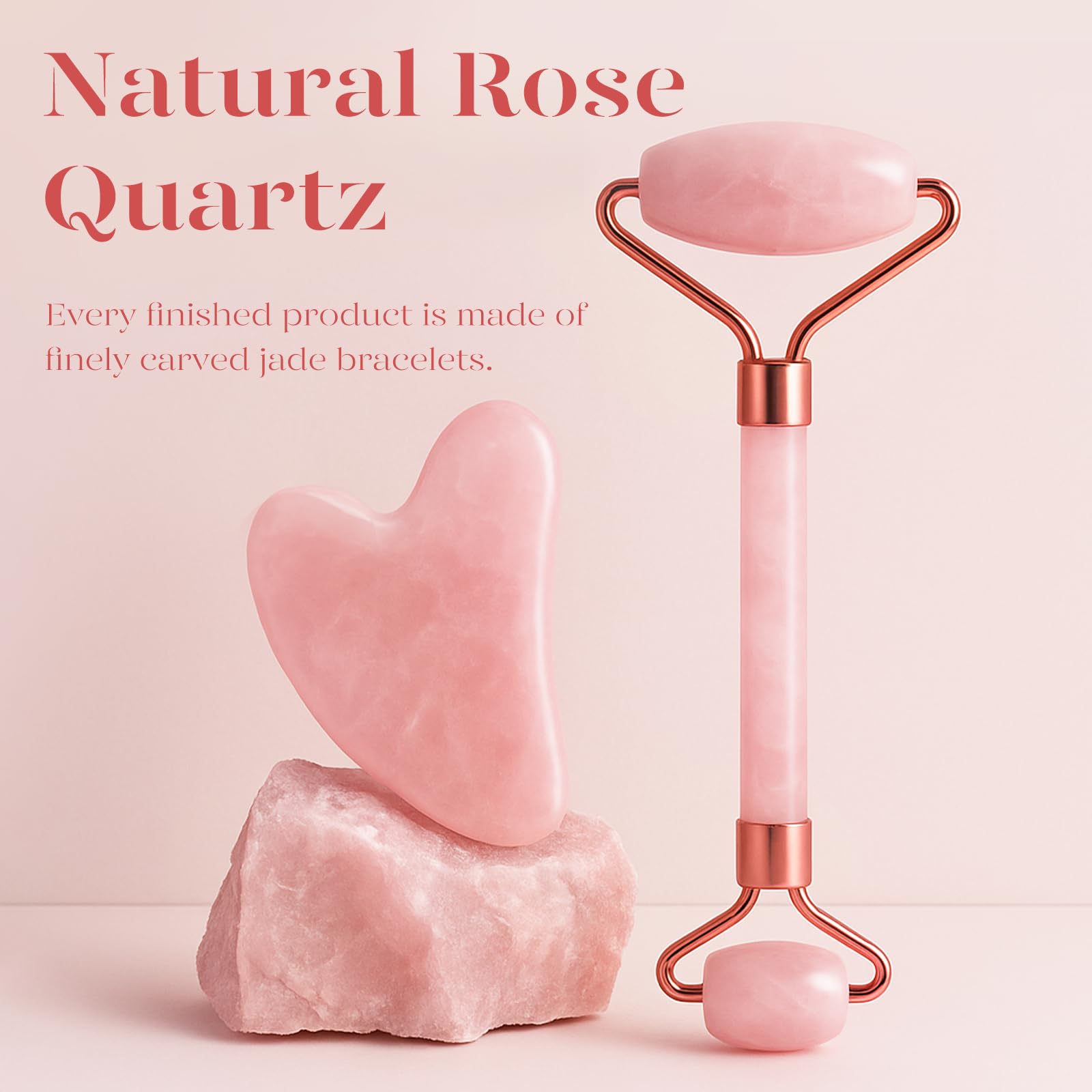 Rose Quartz Face Roller & Gua Sha Set — Cooling Facial Massage Duo — Image 3