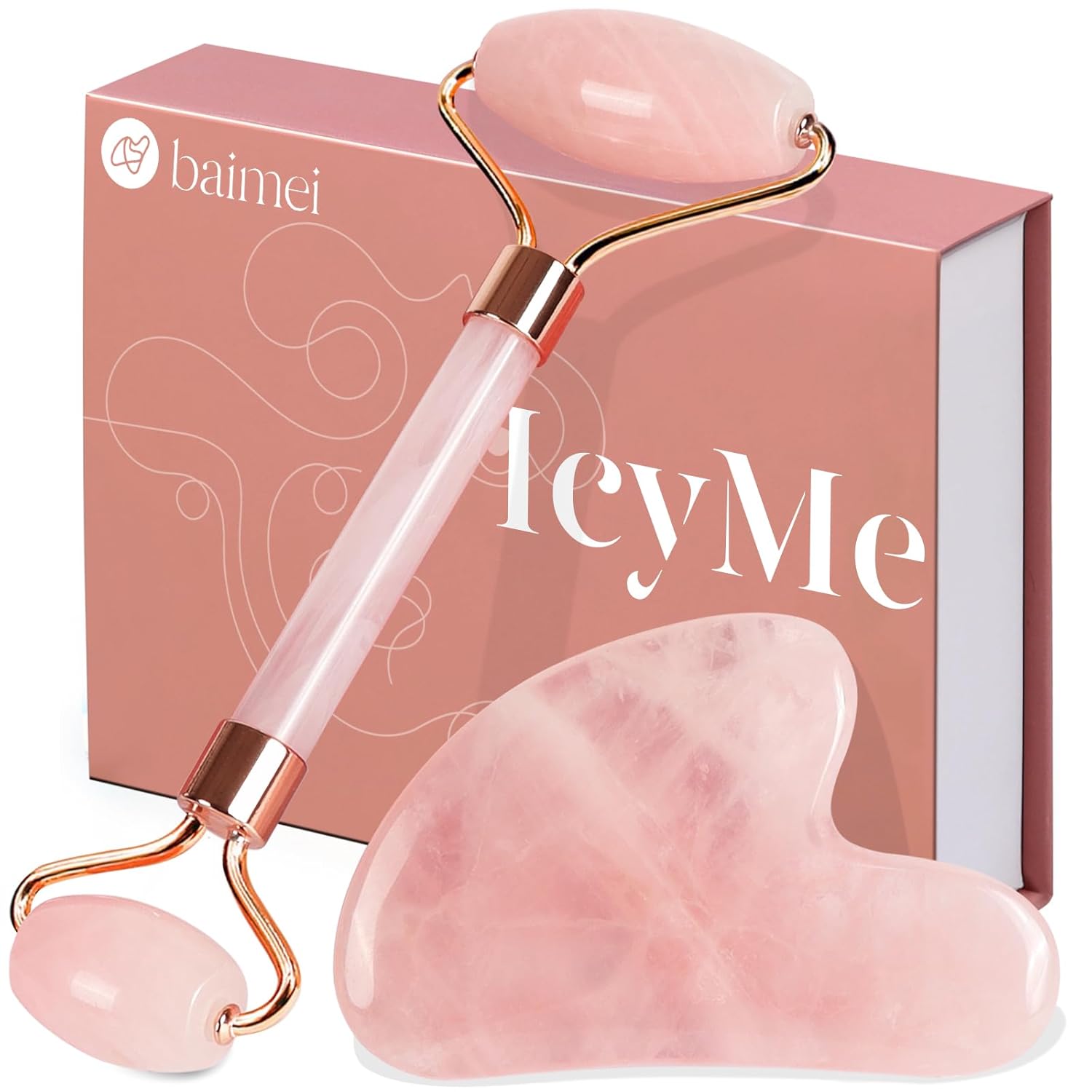 Rose Quartz Face Roller & Gua Sha Set — Cooling Facial Massage Duo
