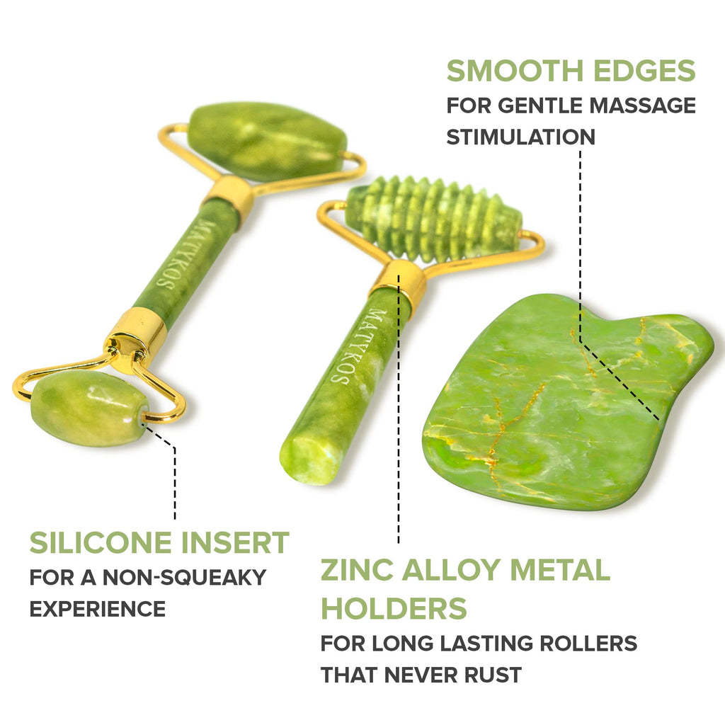 3-Piece Jade Roller & Gua Sha Anti-Aging Facial Massage Set — Image 4
