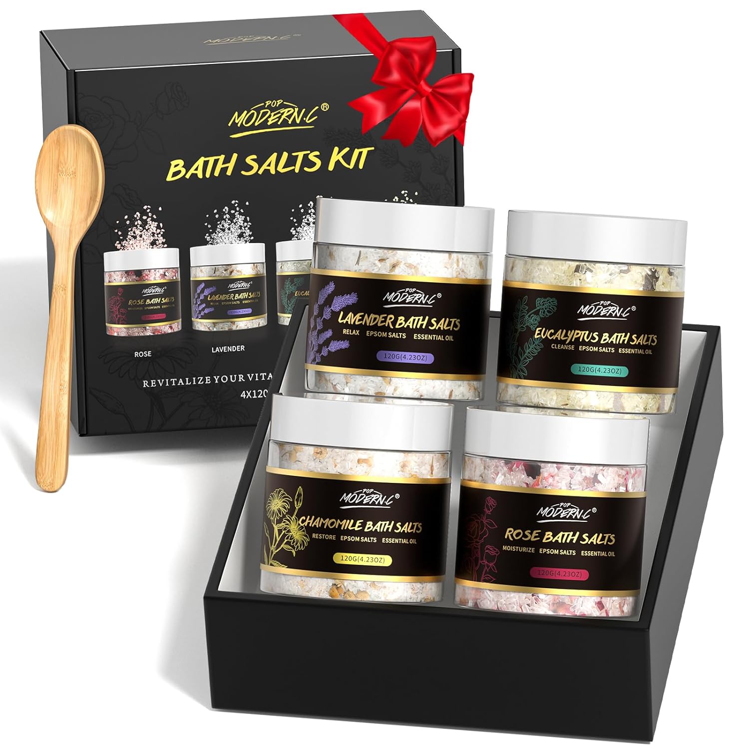 Luxury Epsom Bath Salt Gift Set — 4 Scents: Lavender, Rose, Eucalyptus & Chamomile
