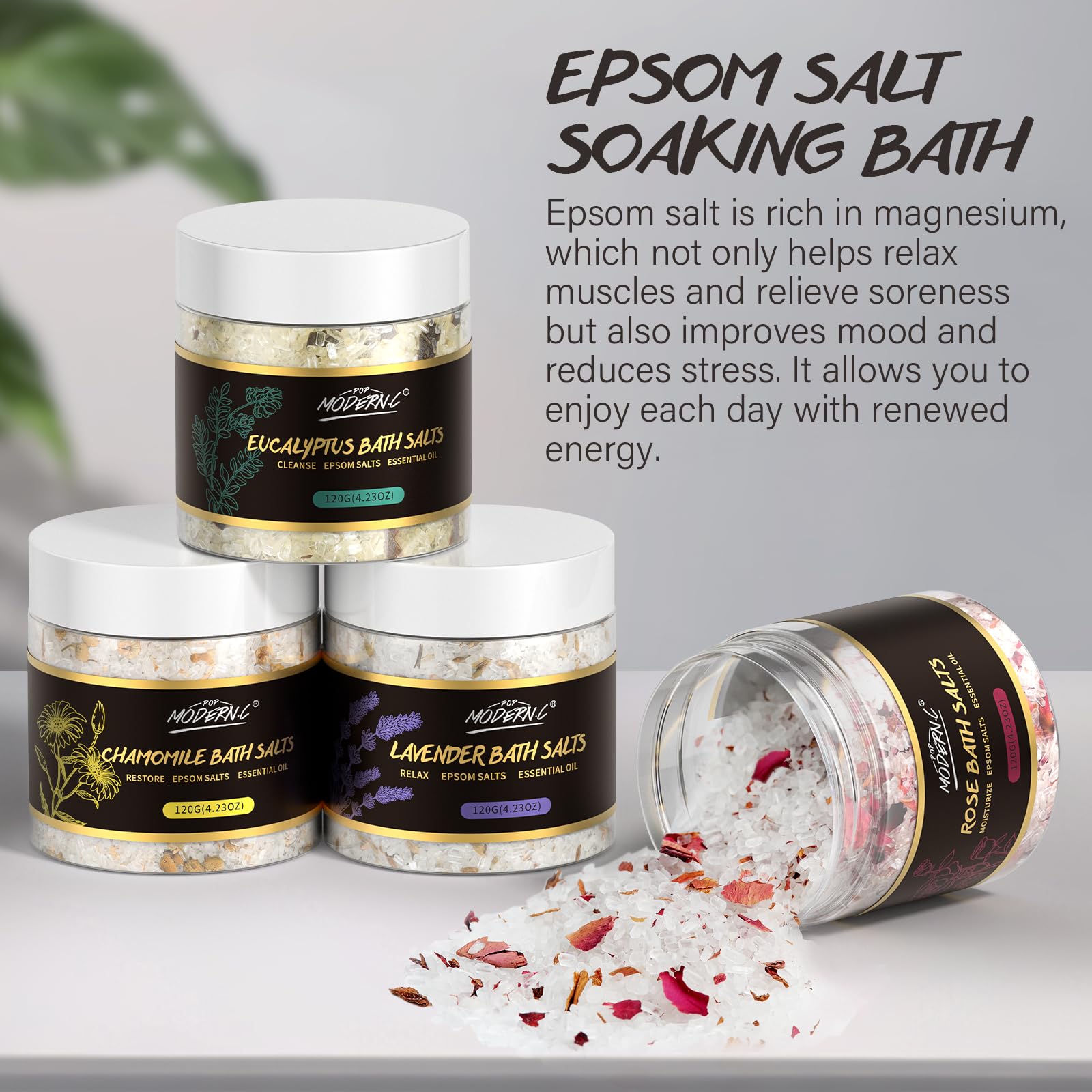 Luxury Epsom Bath Salt Gift Set — 4 Scents: Lavender, Rose, Eucalyptus & Chamomile — Image 5