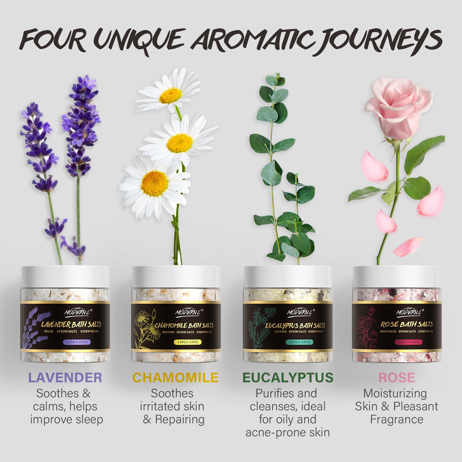 Luxury Epsom Bath Salt Gift Set — 4 Scents: Lavender, Rose, Eucalyptus & Chamomile — Image 3