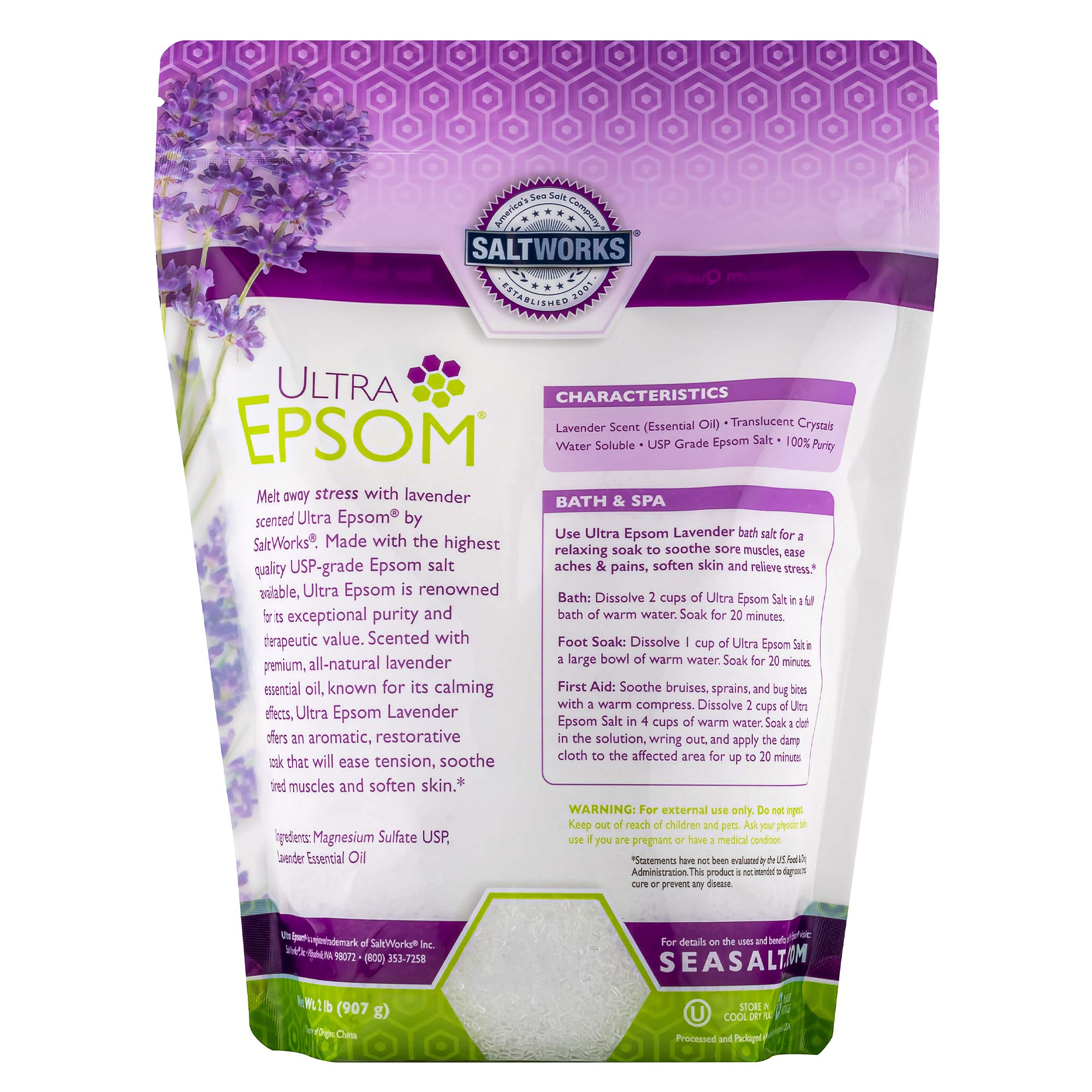 Lavender Epsom Bath Salt — 2 lb Resealable Bag — Image 2