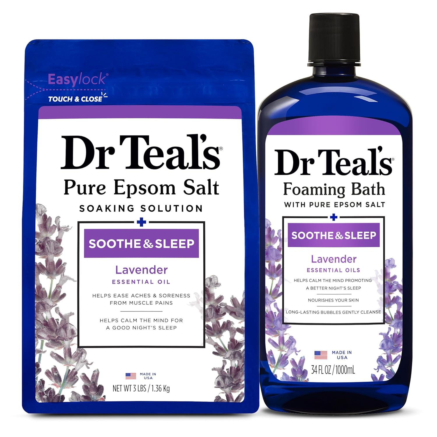 Lavender Epsom Salt Soak & Foaming Bubble Bath Combo Pack