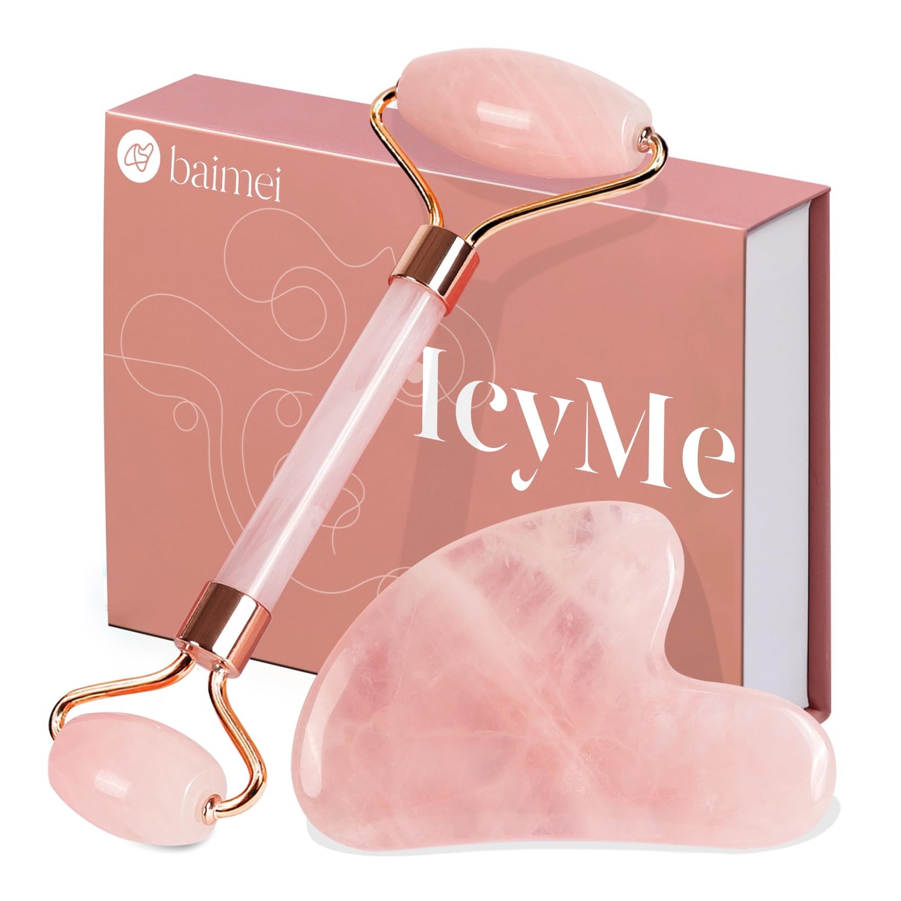 Rose Quartz Face Roller & Gua Sha Set — Cooling Facial Massage Duo