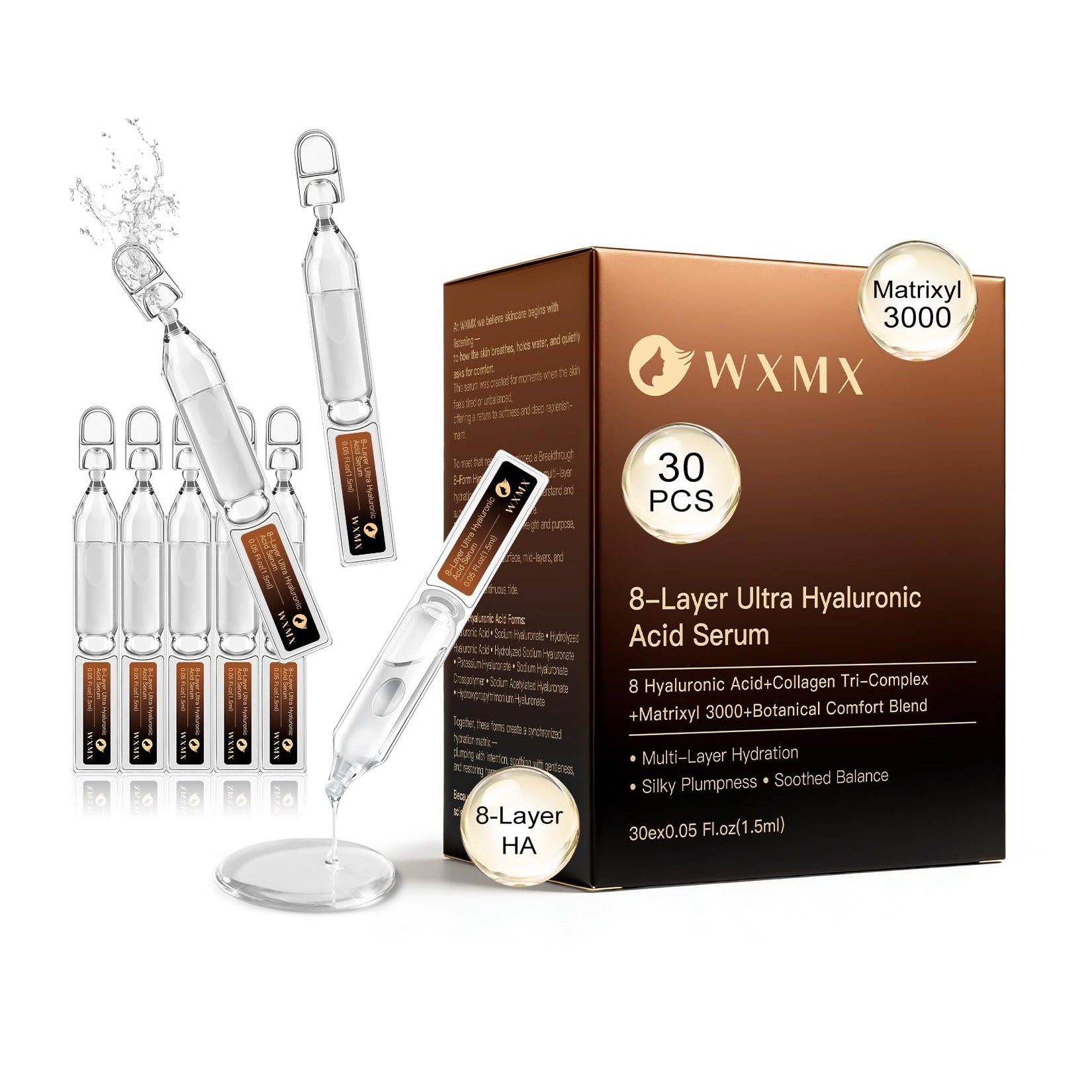 Hyaluronic Acid Serum with 8 HA Forms + Matrixyl 3000 — 30 Single-Use Vials
